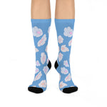 illusion of Flowers Crew Socks (Blue)