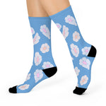 illusion of Flowers Crew Socks (Blue)
