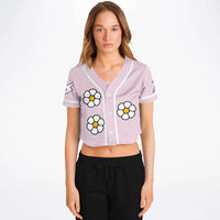 Beneath the Flowers Cropped Baseball Jersey (Pink)