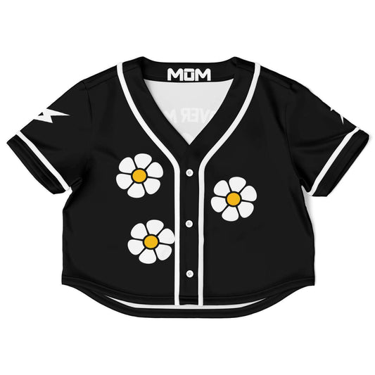 Beneath the Flowers Cropped Baseball Jersey (Black)