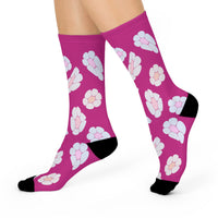 illusion of Flowers Crew Socks (Pink)