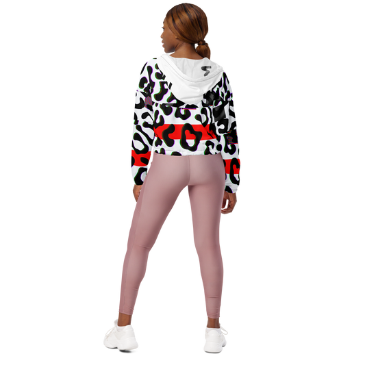 WHITE GLITCH CHEETAH CROPPED WINDBREAKER