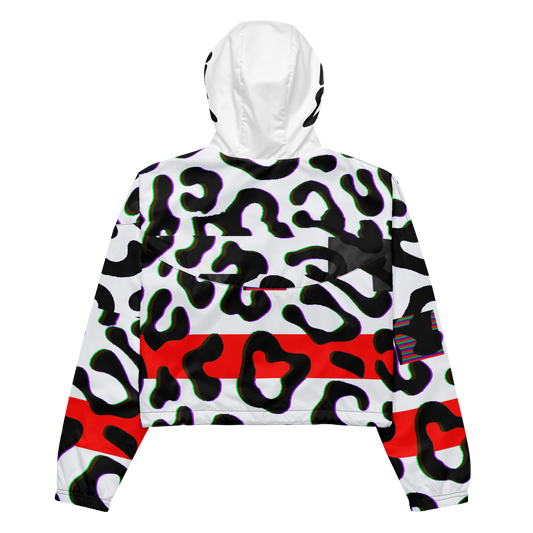 WHITE GLITCH CHEETAH CROPPED WINDBREAKER