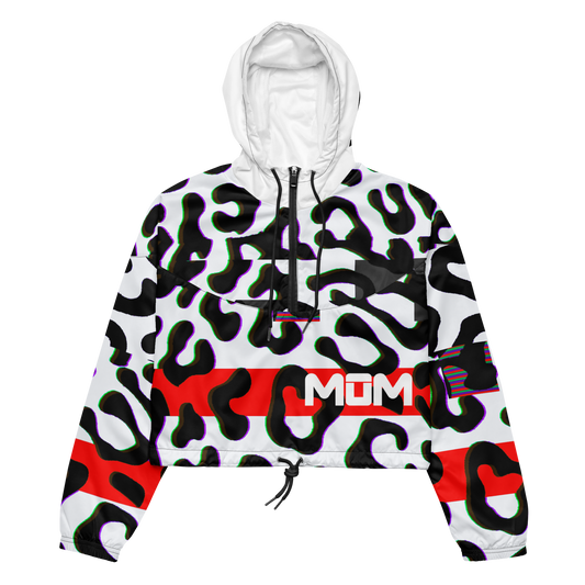 WHITE GLITCH CHEETAH CROPPED WINDBREAKER