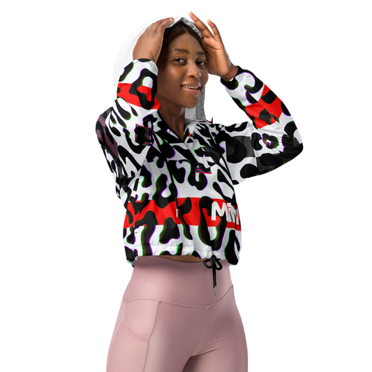 WHITE GLITCH CHEETAH CROPPED WINDBREAKER